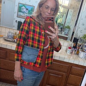 Vintage 70s Teddy Gee Plaid Short Jacket with Up-cycled Denim Pocket American